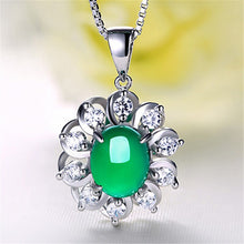 Load image into Gallery viewer, Lokaloca Natural Chalcedony Jade Zircon Blossom Pendant  925 Silver Jewelry Necklace
