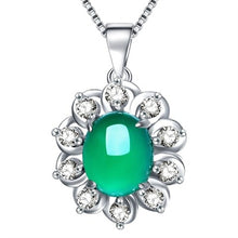 Load image into Gallery viewer, Lokaloca Natural Chalcedony Jade Zircon Blossom Pendant  925 Silver Jewelry Necklace
