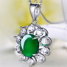 Load image into Gallery viewer, Lokaloca Natural Chalcedony Jade Zircon Blossom Pendant  925 Silver Jewelry Necklace
