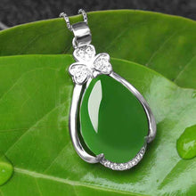 Load image into Gallery viewer, Lokaloca Natural Green Jade Chalcedony Water Drop Pendant 925 Silver Jewelry Necklace
