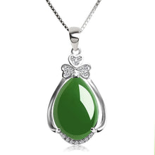 Load image into Gallery viewer, Lokaloca Natural Green Jade Chalcedony Water Drop Pendant 925 Silver Jewelry Necklace
