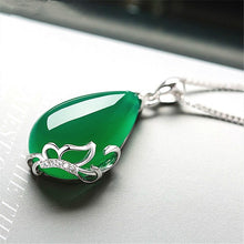 Load image into Gallery viewer, Lokaloca Natural Green Jade Chalcedony Water Drop Pendant 925 Silver Jewelry Necklace
