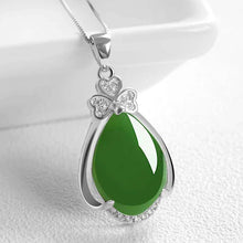 Load image into Gallery viewer, Lokaloca Natural Green Jade Chalcedony Water Drop Pendant 925 Silver Jewelry Necklace
