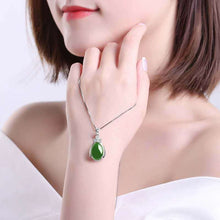 Load image into Gallery viewer, Lokaloca Natural Green Jade Chalcedony Water Drop Pendant 925 Silver Jewelry Necklace
