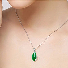 Load image into Gallery viewer, Lokaloca Natural Green Jade Chalcedony Water Drop Pendant 925 Silver Jewelry Necklace
