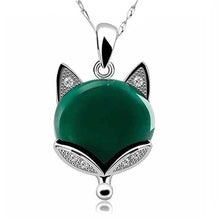 Load image into Gallery viewer, Lokaloca Natural Green Jade Chalcedony Fox Pendant 925 Silver Jewelry Necklace
