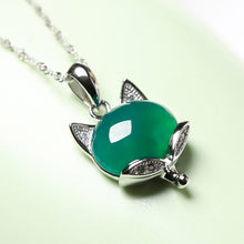 Load image into Gallery viewer, Lokaloca Natural Green Jade Chalcedony Fox Pendant 925 Silver Jewelry Necklace
