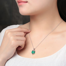 Load image into Gallery viewer, Lokaloca Natural Green Jade Chalcedony Fox Pendant 925 Silver Jewelry Necklace
