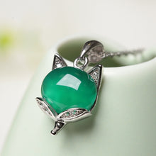 Load image into Gallery viewer, Lokaloca Natural Green Jade Chalcedony Fox Pendant 925 Silver Jewelry Necklace
