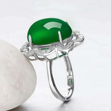 Load image into Gallery viewer, Lokaloca Natural Green Jade Chalcedony 925 Silver Ring Jewelry
