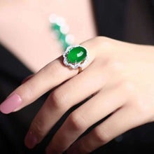 Load image into Gallery viewer, Lokaloca Natural Green Jade Chalcedony 925 Silver Ring Jewelry
