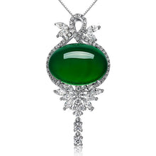 Load image into Gallery viewer, Lokaloca Natural Green Jade Pendant 925 Silver Necklace Jewelry
