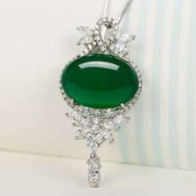 Load image into Gallery viewer, Lokaloca Natural Green Jade Pendant 925 Silver Necklace Jewelry
