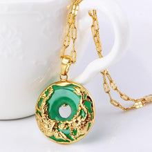 Load image into Gallery viewer, Lokaloca Dragon &amp; Phoenix Natural Green Jade Pendant  Necklace Jewelry
