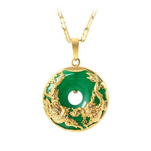 Load image into Gallery viewer, Lokaloca Dragon &amp; Phoenix Natural Green Jade Pendant  Necklace Jewelry
