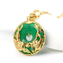 Load image into Gallery viewer, Lokaloca Dragon &amp; Phoenix Natural Green Jade Pendant  Necklace Jewelry
