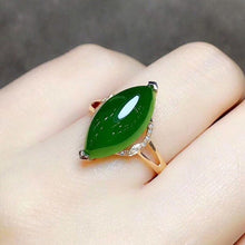 Load image into Gallery viewer, Natural Green Jade Hand Carved Water Drop Adjustable 925 Silver Ring
