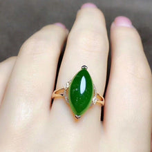 Load image into Gallery viewer, Natural Green Jade Hand Carved Water Drop Adjustable 925 Silver Ring
