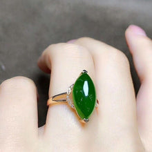 Load image into Gallery viewer, Natural Green Jade Hand Carved Water Drop Adjustable 925 Silver Ring
