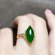 Load image into Gallery viewer, Natural Green Jade Hand Carved Water Drop Adjustable 925 Silver Ring
