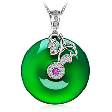 Load image into Gallery viewer, Lokaloca Natural Green Jade Lucky Donut Pendant 925 Silver Jewelry Necklace
