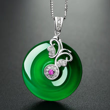 Load image into Gallery viewer, Lokaloca Natural Green Jade Lucky Donut Pendant 925 Silver Jewelry Necklace
