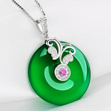 Load image into Gallery viewer, Lokaloca Natural Green Jade Lucky Donut Pendant 925 Silver Jewelry Necklace
