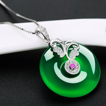 Load image into Gallery viewer, Lokaloca Natural Green Jade Lucky Donut Pendant 925 Silver Jewelry Necklace
