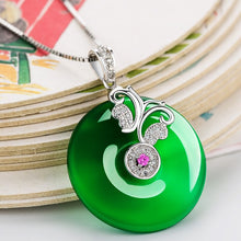 Load image into Gallery viewer, Lokaloca Natural Green Jade Lucky Donut Pendant 925 Silver Jewelry Necklace
