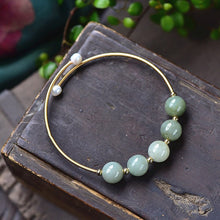 Load image into Gallery viewer, Lokaloca Handcrafted Natural Green Jade Beads Bangle Bracelet
