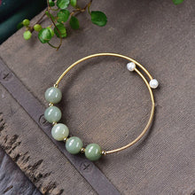 Load image into Gallery viewer, Lokaloca Handcrafted Natural Green Jade Beads Bangle Bracelet
