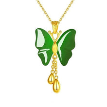 Load image into Gallery viewer, Lokaloca Natural Green Jade Butterfly Pendant Necklace 925 Silver Jewelry
