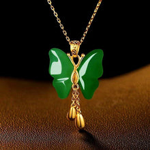 Load image into Gallery viewer, Lokaloca Natural Green Jade Butterfly Pendant Necklace 925 Silver Jewelry
