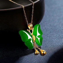 Load image into Gallery viewer, Lokaloca Natural Green Jade Butterfly Pendant Necklace 925 Silver Jewelry
