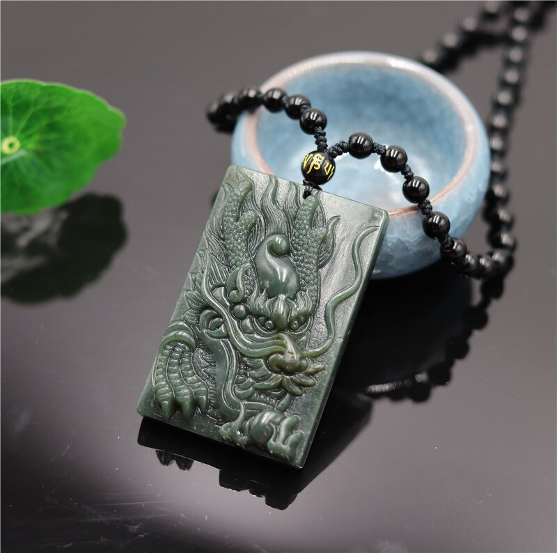 Lokaloca Handcrafted Natural Hetian Jade Dragon Pendant Necklace