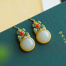 Load image into Gallery viewer, Natural Fine White Jade Epoxy Enamel Porcelain Earrings Vintage Retro Ethnic Designer Unique Charm Women&#39;s Brand Jewelry
