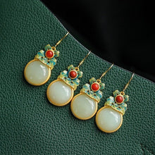 Load image into Gallery viewer, Natural Fine White Jade Epoxy Enamel Porcelain Earrings Vintage Retro Ethnic Designer Unique Charm Women&#39;s Brand Jewelry
