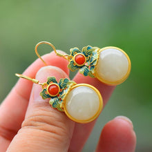 Load image into Gallery viewer, Natural Fine White Jade Epoxy Enamel Porcelain Earrings Vintage Retro Ethnic Designer Unique Charm Women&#39;s Brand Jewelry
