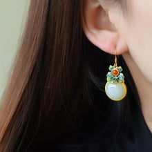 Load image into Gallery viewer, Natural Fine White Jade Epoxy Enamel Porcelain Earrings Vintage Retro Ethnic Designer Unique Charm Women&#39;s Brand Jewelry
