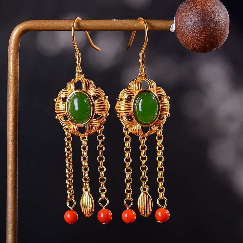 Lokaloca Natural Fine Jade Tassel Earrings