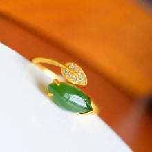 Load image into Gallery viewer, Lokaloca Natural Fine Jade Jasper Magnolia Opening Adjustable Ring
