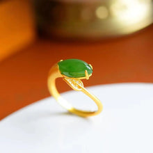 Load image into Gallery viewer, Lokaloca Natural Fine Jade Jasper Magnolia Opening Adjustable Ring
