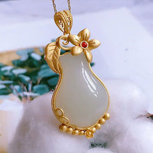 Load image into Gallery viewer, Natural Fine White Jade Plant Vase Pendant Necklace Vintage Style Retro Unique Craft Charm Women&#39;s Silver Ornaments
