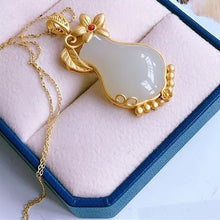 Load image into Gallery viewer, Natural Fine White Jade Plant Vase Pendant Necklace Vintage Style Retro Unique Craft Charm Women&#39;s Silver Ornaments
