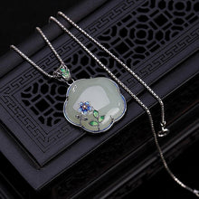 Load image into Gallery viewer, Natural Fine White Jade Plum Blossom Enamel Porcelain Pendant Necklace Vintage Retro Charm Women&#39;s Silver Jewelry
