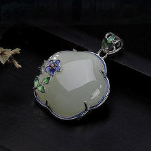 Load image into Gallery viewer, Natural Fine White Jade Plum Blossom Enamel Porcelain Pendant Necklace Vintage Retro Charm Women&#39;s Silver Jewelry
