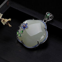 Load image into Gallery viewer, Natural Fine White Jade Plum Blossom Enamel Porcelain Pendant Necklace Vintage Retro Charm Women&#39;s Silver Jewelry
