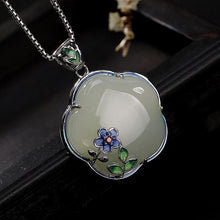 Load image into Gallery viewer, Natural Fine White Jade Plum Blossom Enamel Porcelain Pendant Necklace Vintage Retro Charm Women&#39;s Silver Jewelry
