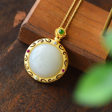 Load image into Gallery viewer, Lokaloca Natural Fine White Jade Round Pendant Necklace
