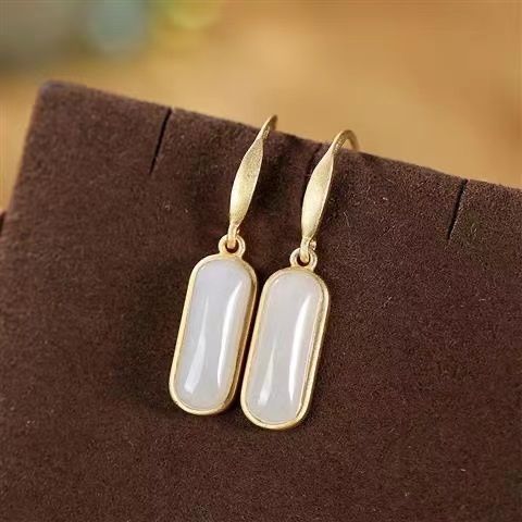 Natural Fine Jade Earrings Vintage Retro Original Design Craftsmanship Charm Women's Silver Jewelry